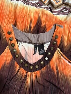 New Directions Y2K Vintage Ombre Maxi Dress in Orange and Brown w/Stud Accents